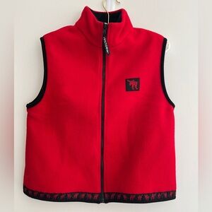 WILD COAST Red Fleece Zip Front Vest Moose Trim Hem Canada Gorpcore Outdoors